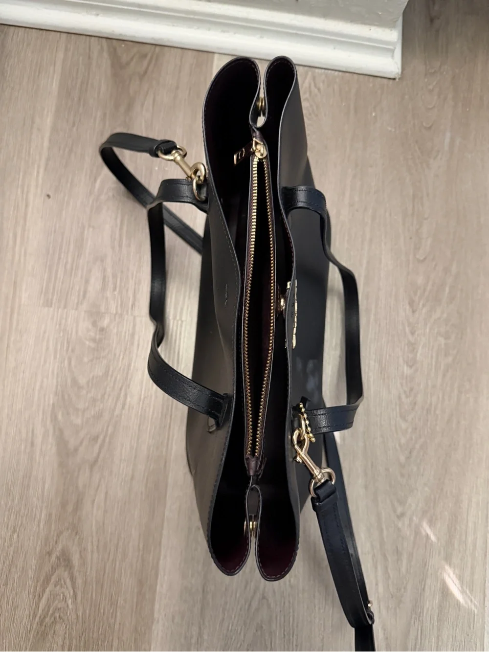 Coach Black Leather Tote with Gold Logo